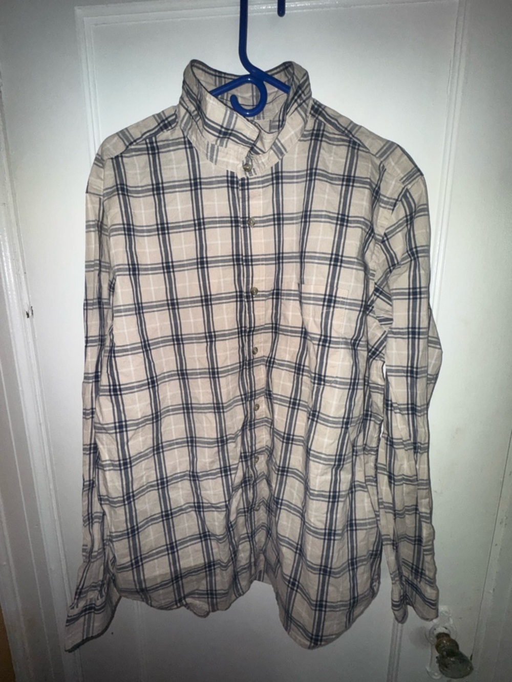 Old Navy Beige and Black Plaid Button-Down Shirt